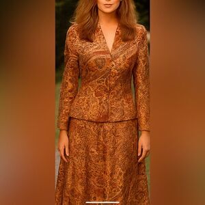 VNTG 70s-Look Quiet Luxury Adrianna Papell 100% Silk 2 Piece Skirt Set 10